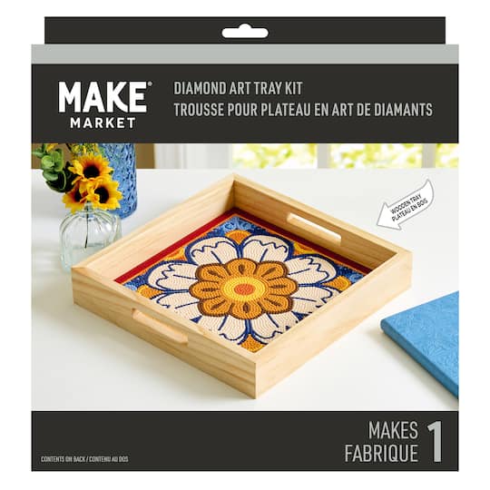 10" x 10" Flower Tile Wood Tray Diamond Art Kit by Make Market®